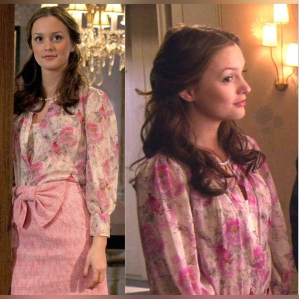 Diane Von Furstenberg 100% Silk Pink Floral Blouse Gossip Girl Style